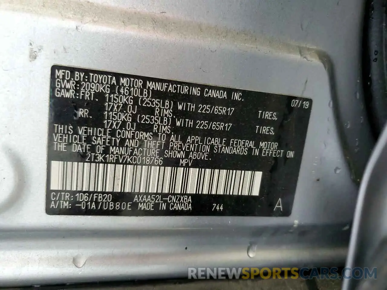 15 Photograph of a damaged car 2T3K1RFV7KC018766 TOYOTA RAV4 2019