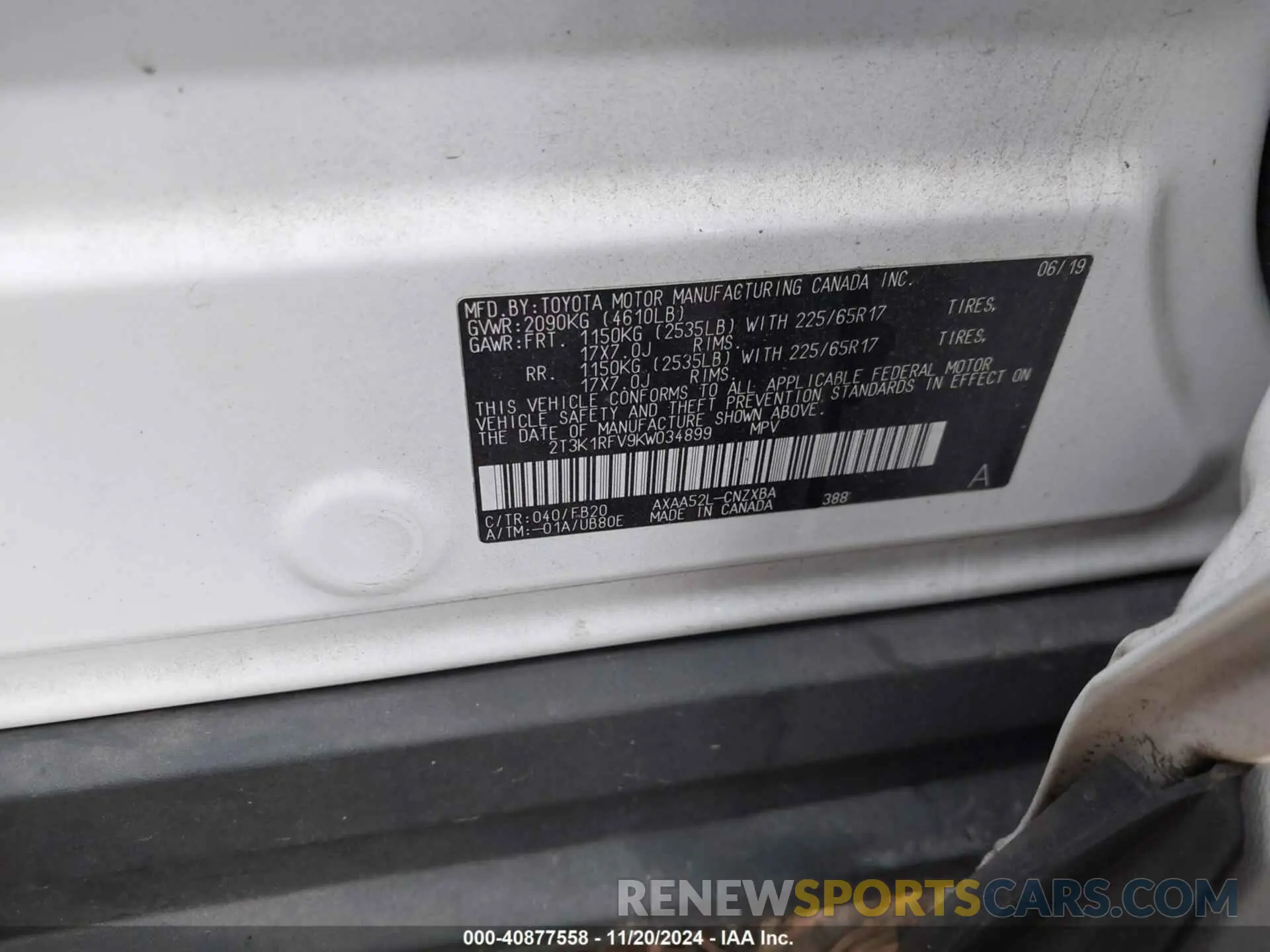 9 Photograph of a damaged car 2T3K1RFV9KW034899 TOYOTA RAV4 2019