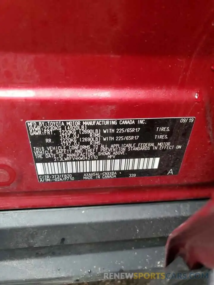 13 Photograph of a damaged car 2T3LWRFV4KW042110 TOYOTA RAV4 2019