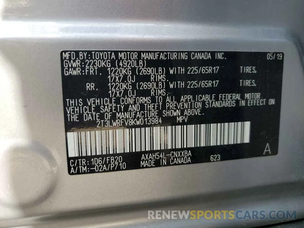 14 Photograph of a damaged car 2T3LWRFV8KW013984 TOYOTA RAV4 2019