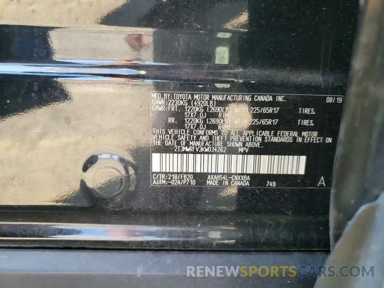 10 Photograph of a damaged car 2T3MWRFV3KW034262 TOYOTA RAV4 2019