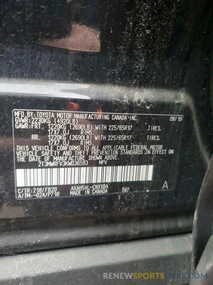 12 Photograph of a damaged car 2T3MWRFV3KW036593 TOYOTA RAV4 2019