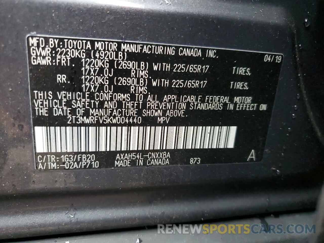 15 Photograph of a damaged car 2T3MWRFV5KW004440 TOYOTA RAV4 2019