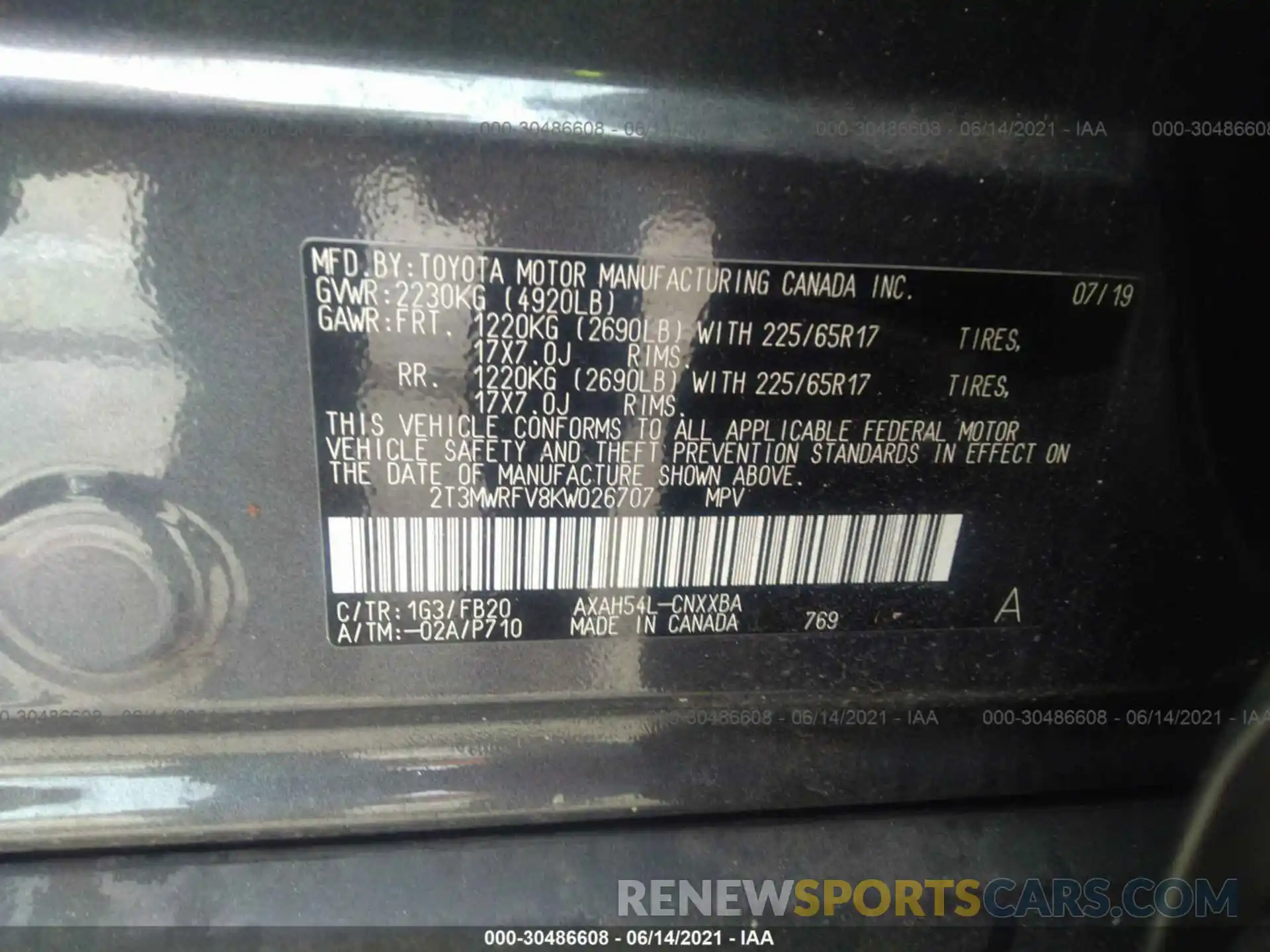 9 Photograph of a damaged car 2T3MWRFV8KW026707 TOYOTA RAV4 2019