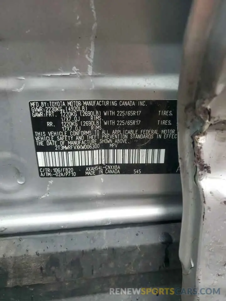 13 Photograph of a damaged car 2T3MWRFVXKW006300 TOYOTA RAV4 2019