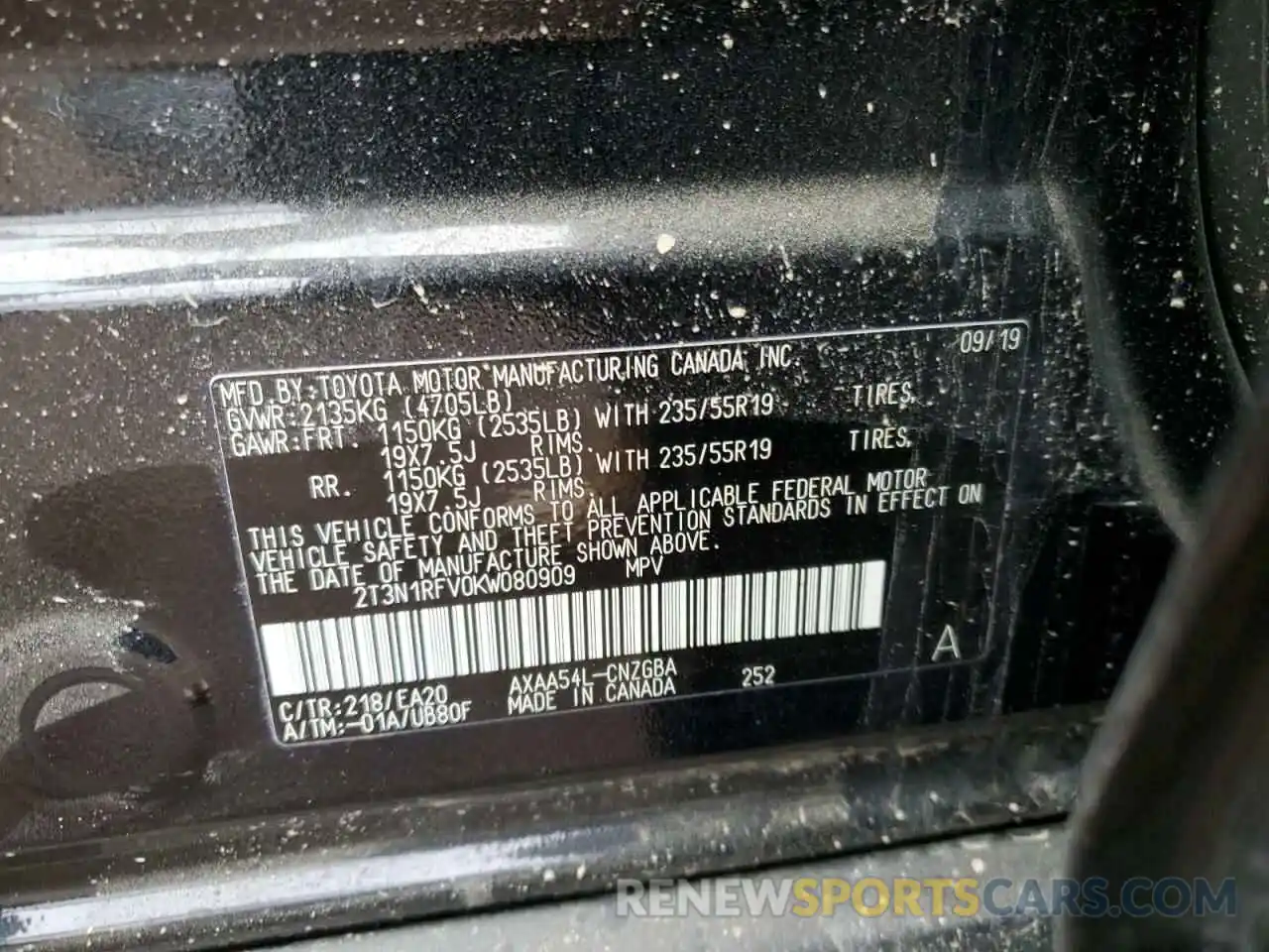 14 Photograph of a damaged car 2T3N1RFV0KW080909 TOYOTA RAV4 2019