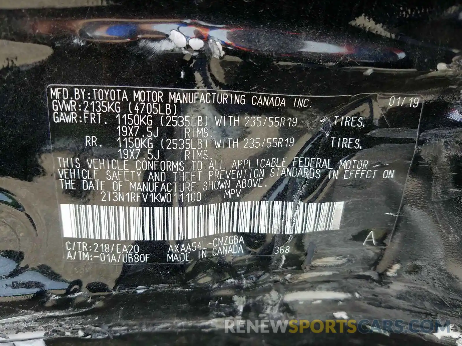 10 Photograph of a damaged car 2T3N1RFV1KW011100 TOYOTA RAV4 2019