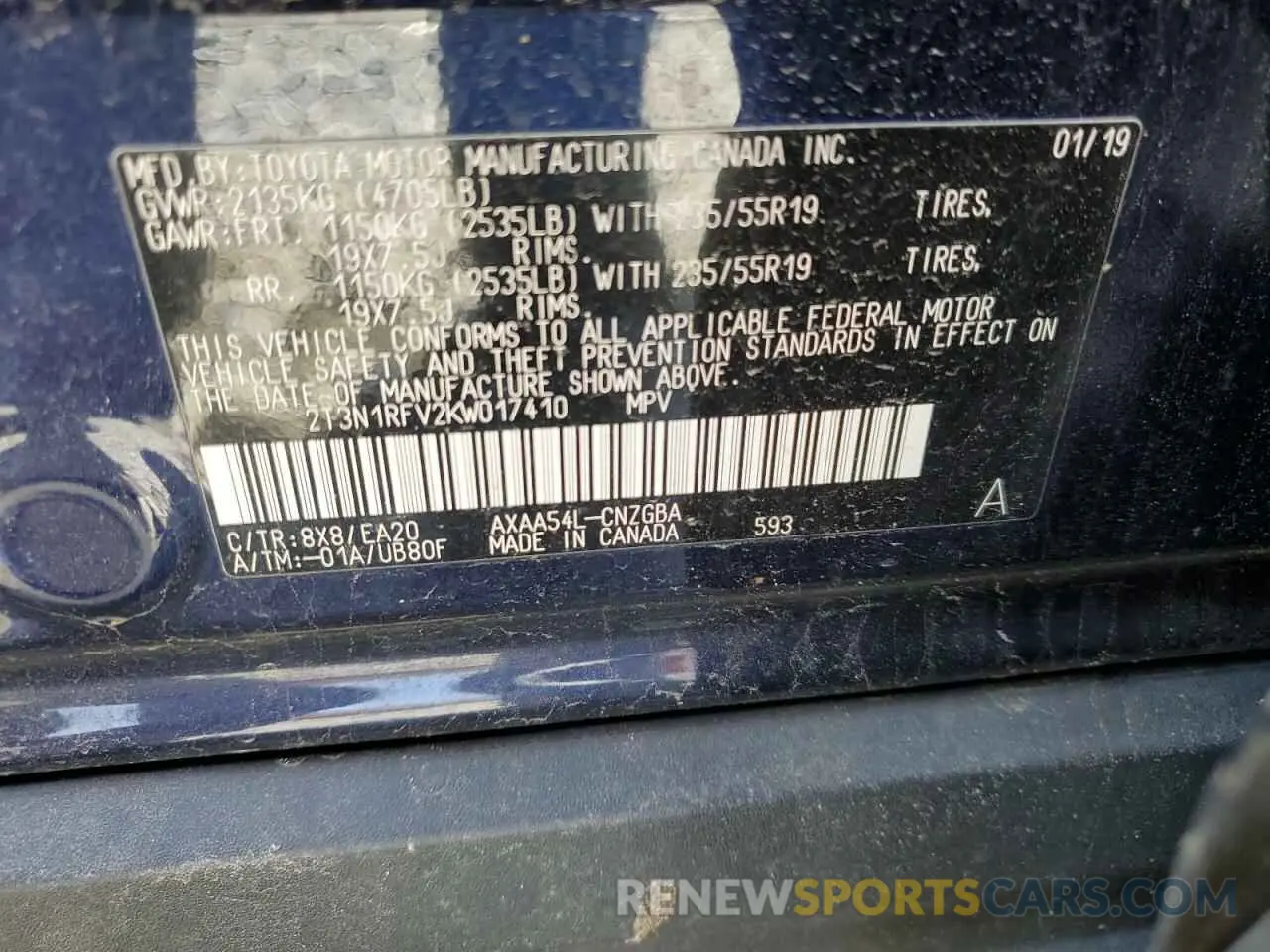 13 Photograph of a damaged car 2T3N1RFV2KW017410 TOYOTA RAV4 2019