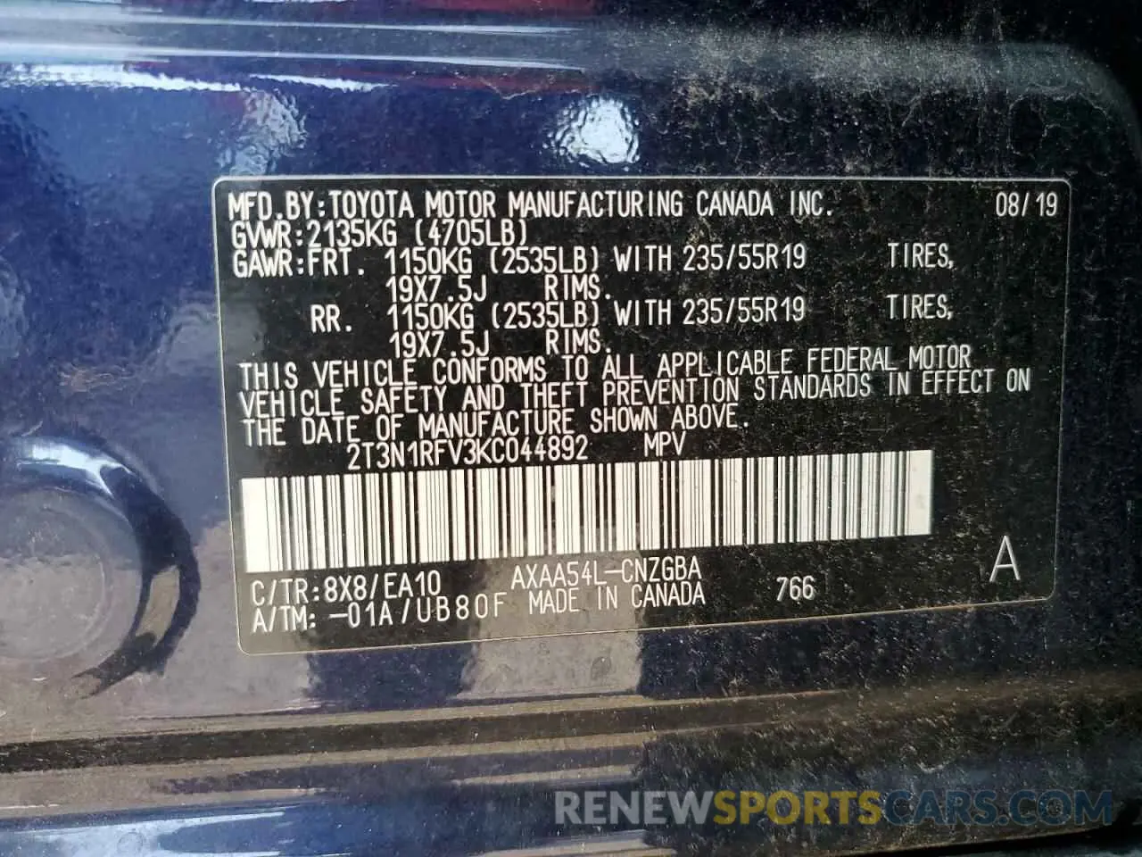 14 Photograph of a damaged car 2T3N1RFV3KC044892 TOYOTA RAV4 2019