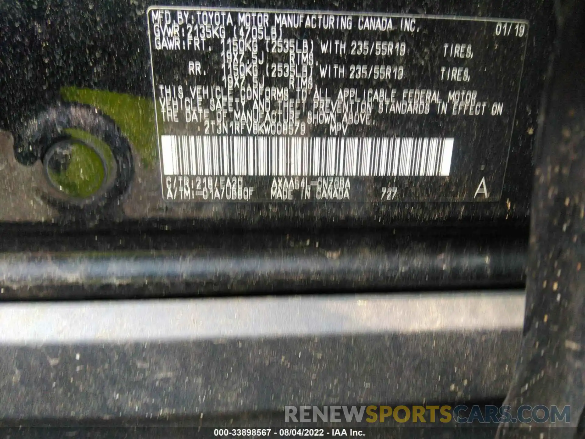 9 Photograph of a damaged car 2T3N1RFV8KW008579 TOYOTA RAV4 2019