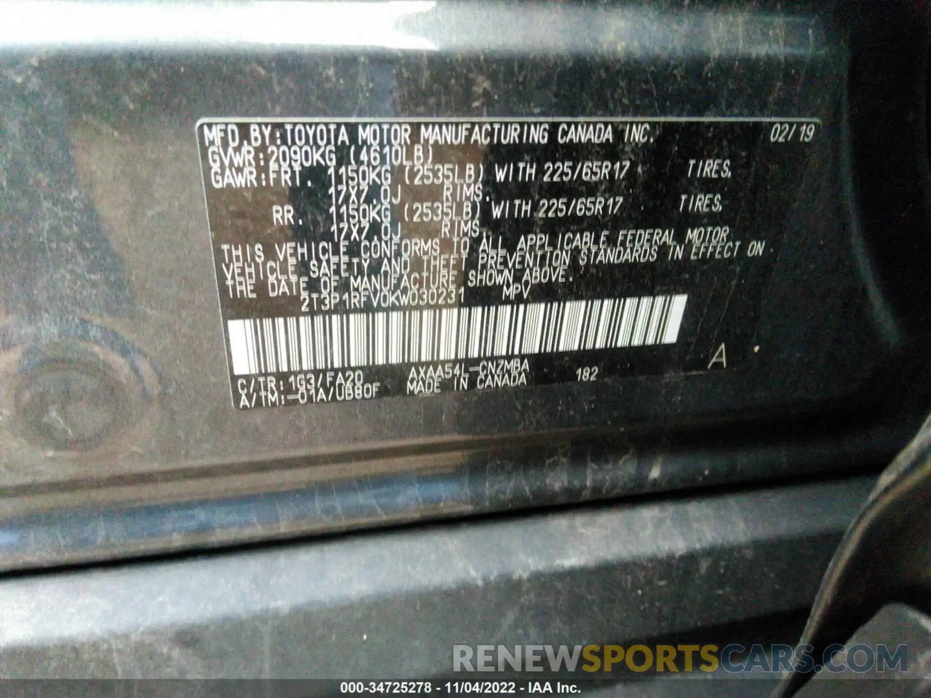 9 Photograph of a damaged car 2T3P1RFV0KW030231 TOYOTA RAV4 2019