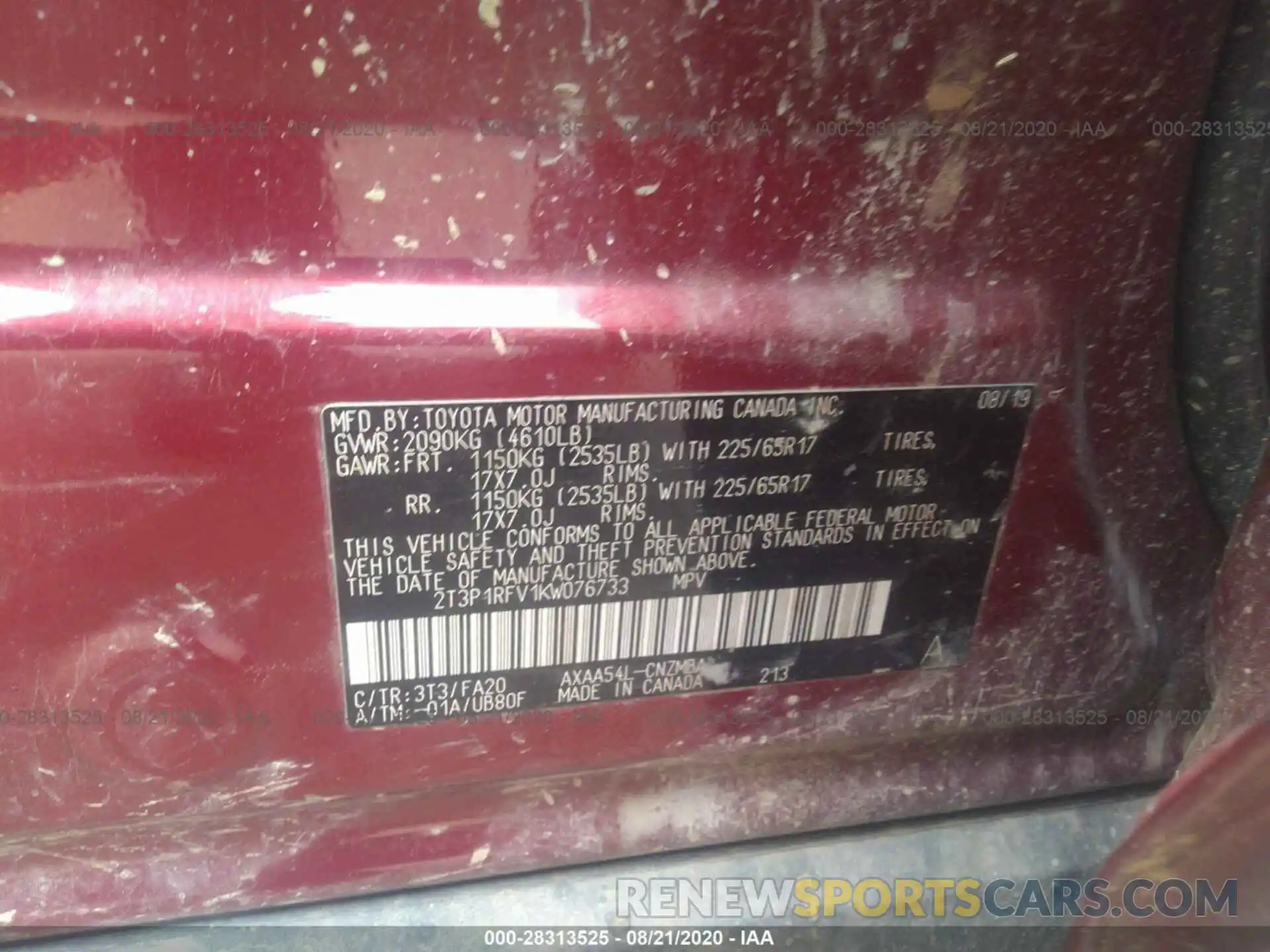 9 Photograph of a damaged car 2T3P1RFV1KW076733 TOYOTA RAV4 2019