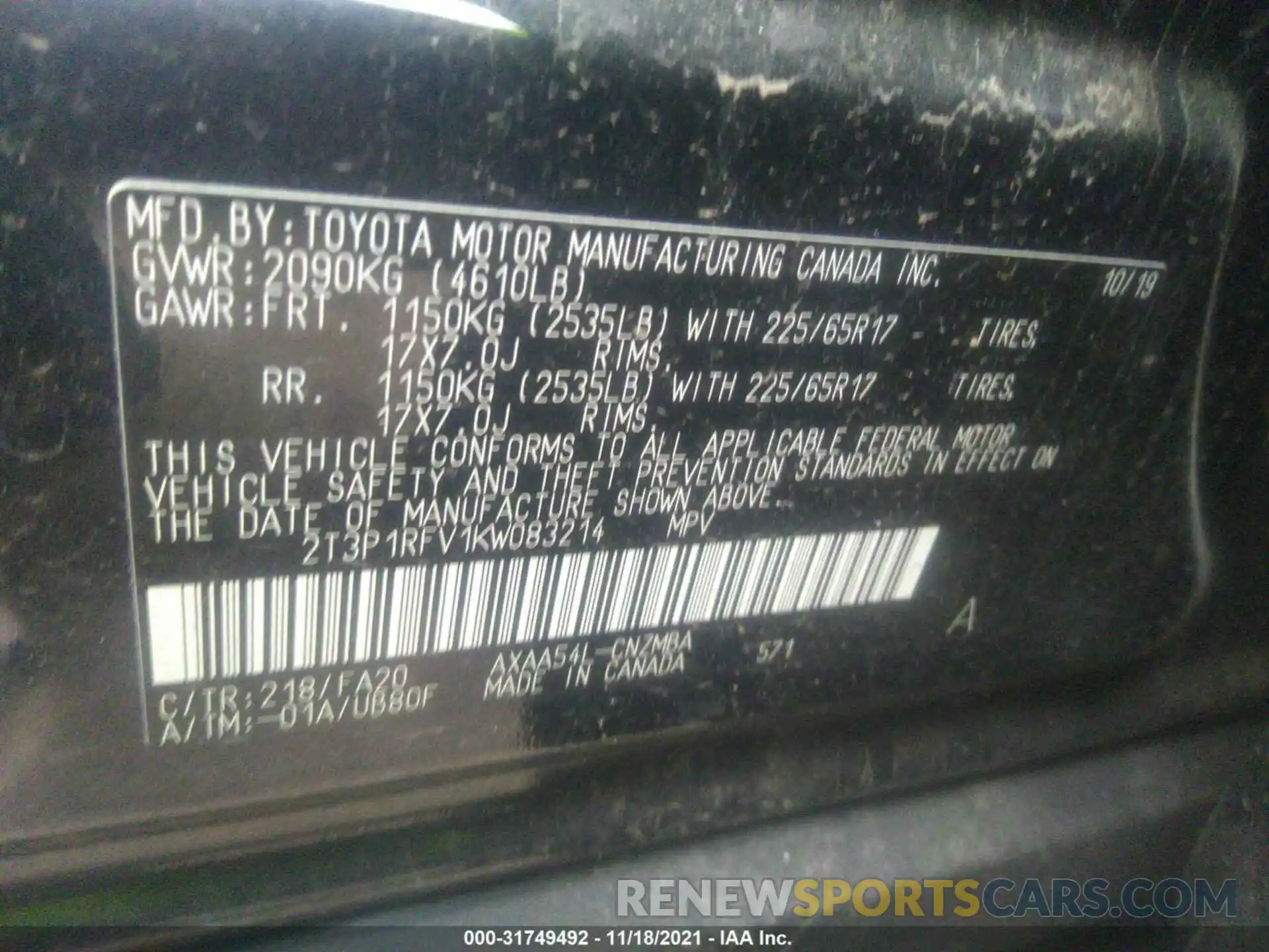 9 Photograph of a damaged car 2T3P1RFV1KW083214 TOYOTA RAV4 2019