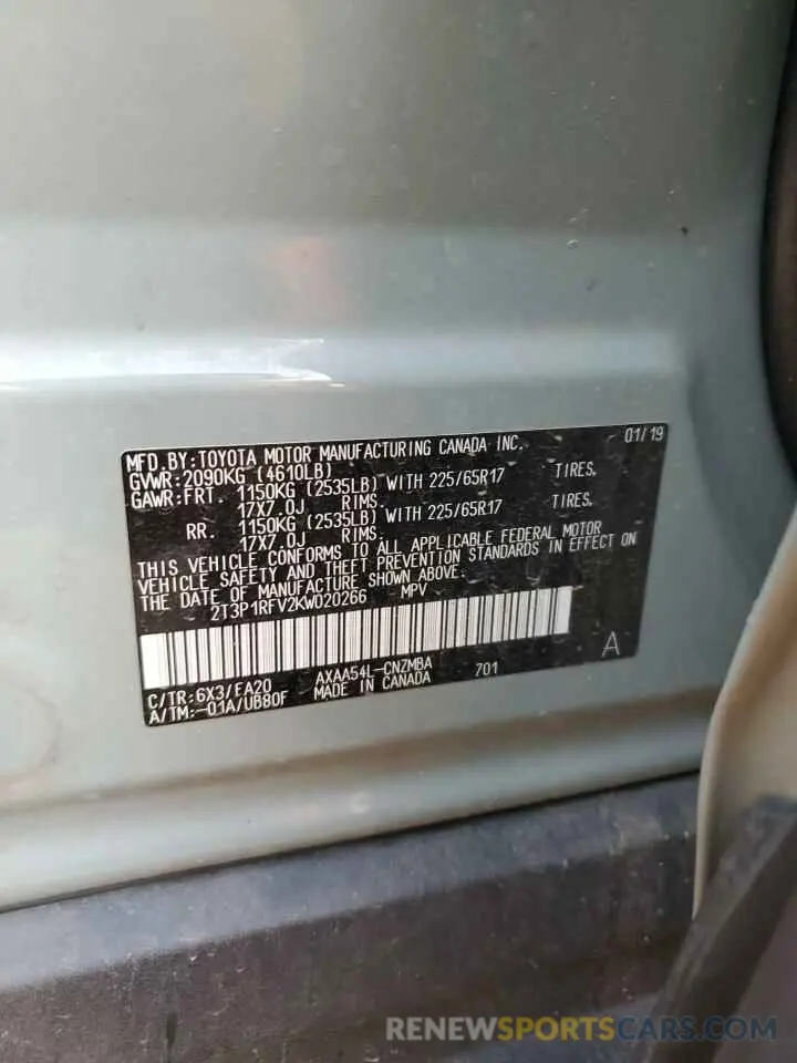 14 Photograph of a damaged car 2T3P1RFV2KW020266 TOYOTA RAV4 2019