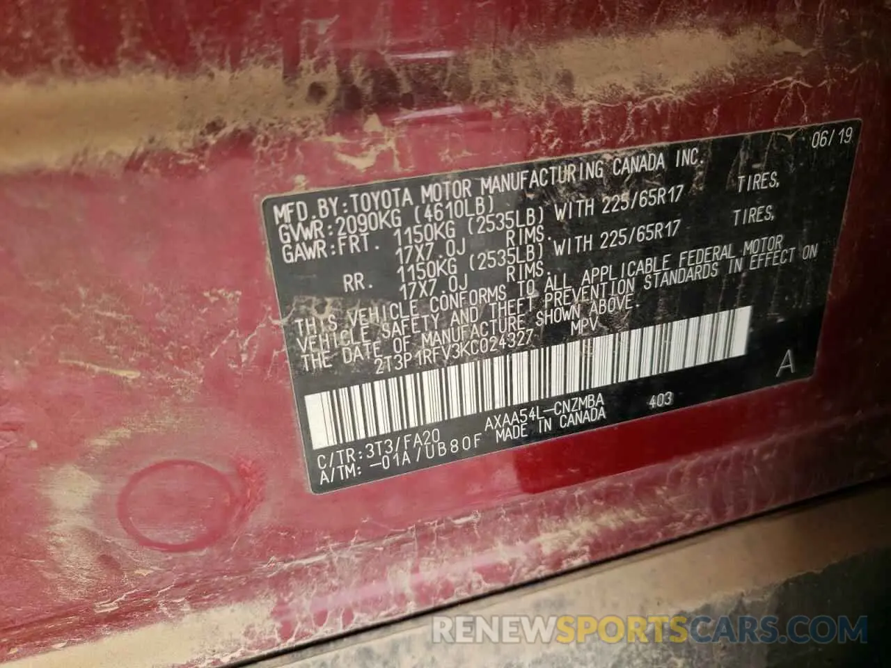 14 Photograph of a damaged car 2T3P1RFV3KC024327 TOYOTA RAV4 2019