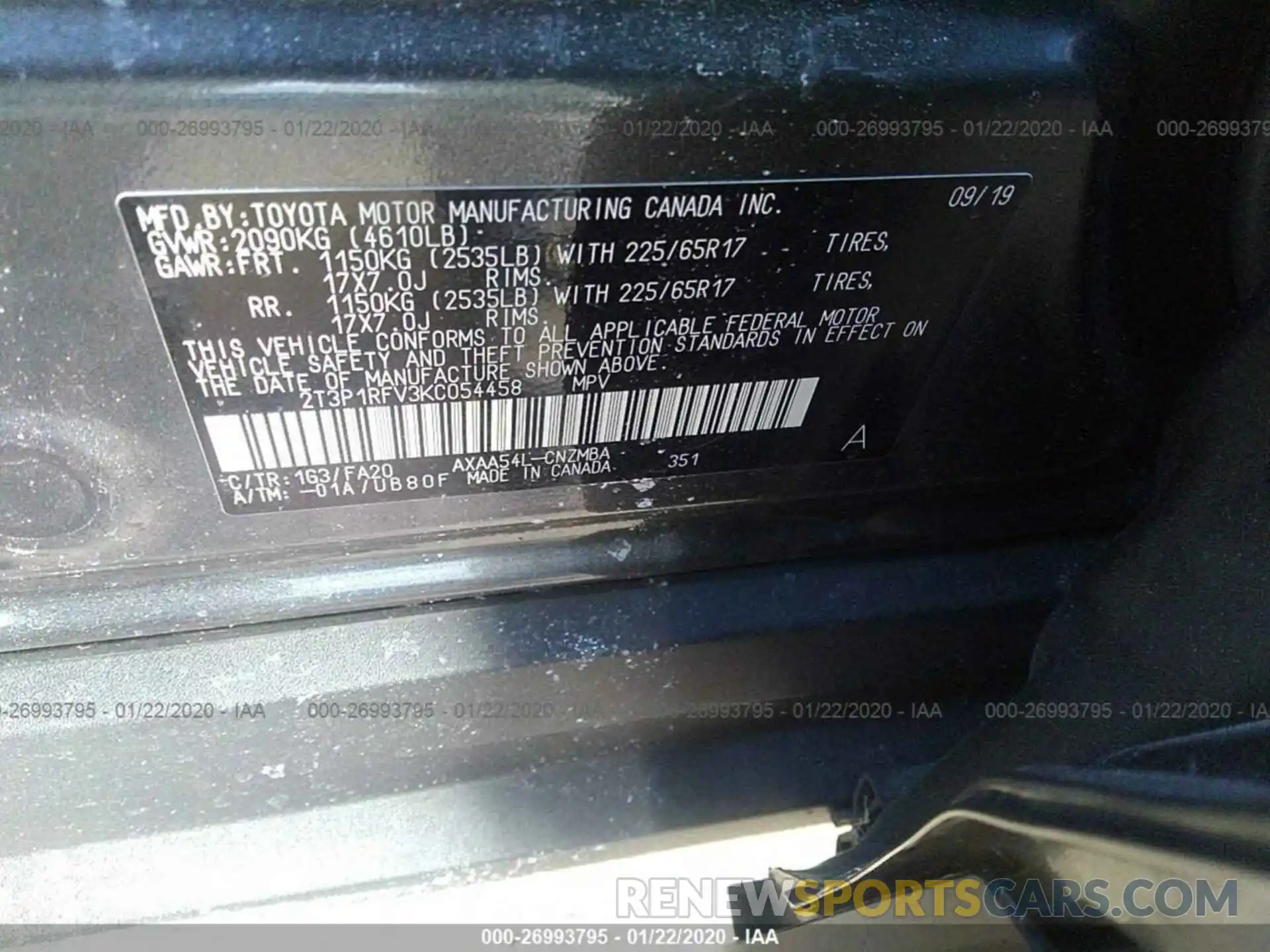 9 Photograph of a damaged car 2T3P1RFV3KC054458 TOYOTA RAV4 2019