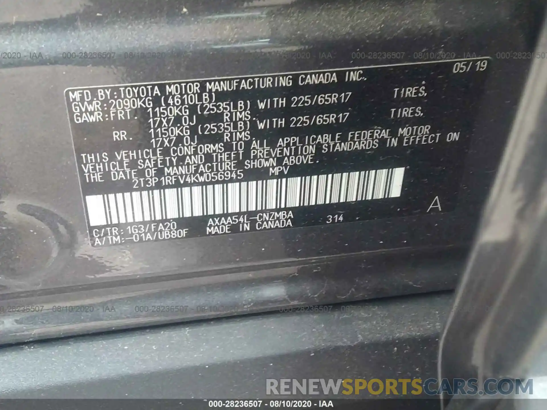 9 Photograph of a damaged car 2T3P1RFV4KW056945 TOYOTA RAV4 2019