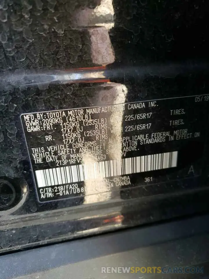 13 Photograph of a damaged car 2T3P1RFV5KC014463 TOYOTA RAV4 2019