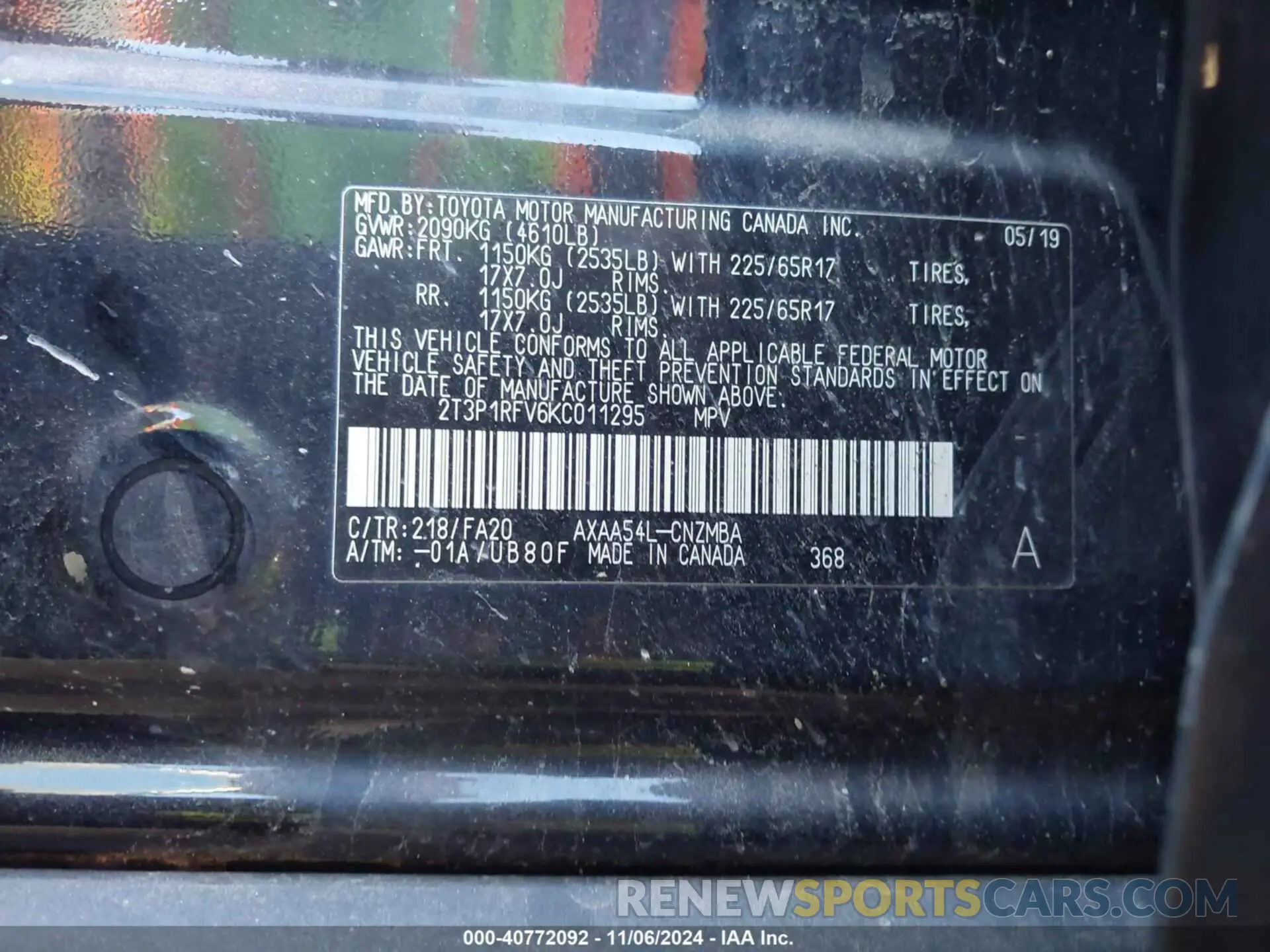 9 Photograph of a damaged car 2T3P1RFV6KC011295 TOYOTA RAV4 2019
