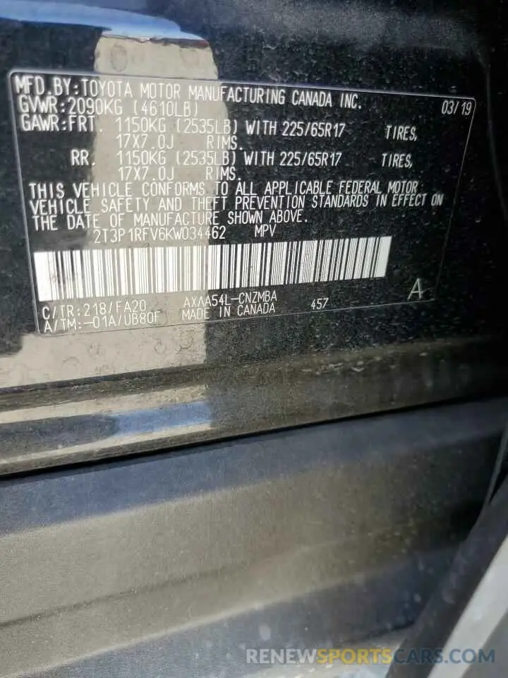 13 Photograph of a damaged car 2T3P1RFV6KW034462 TOYOTA RAV4 2019