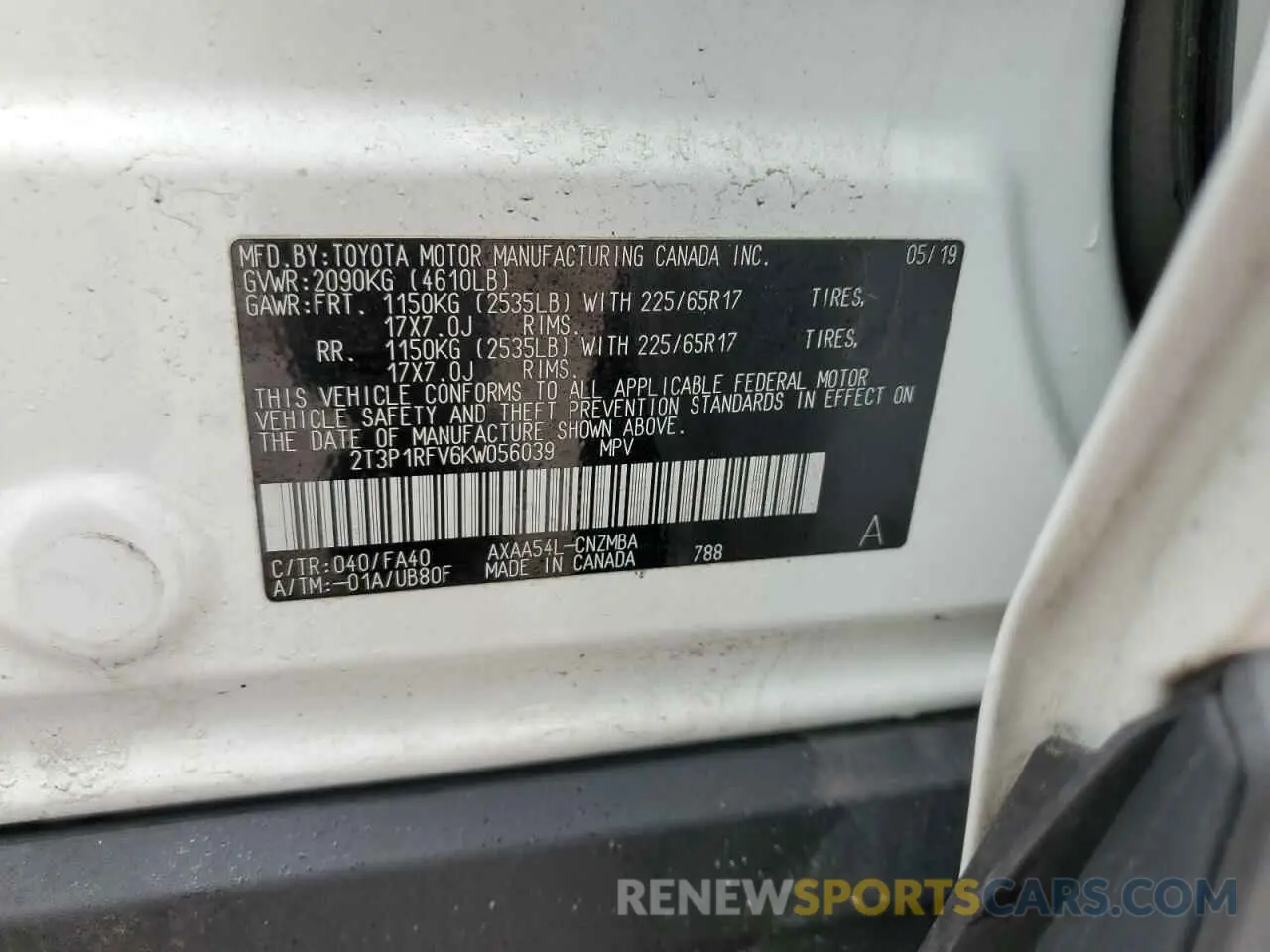 15 Photograph of a damaged car 2T3P1RFV6KW056039 TOYOTA RAV4 2019