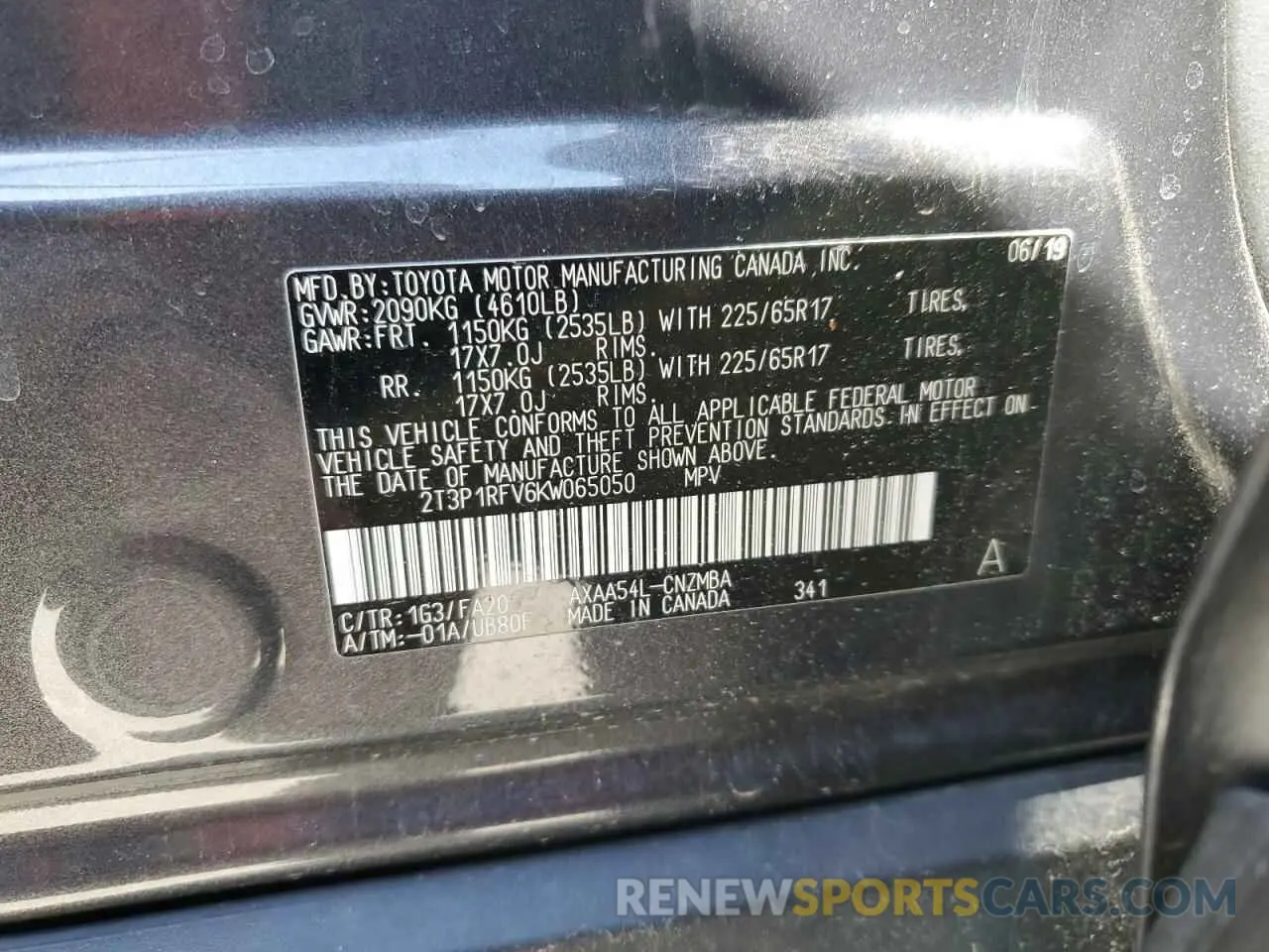 14 Photograph of a damaged car 2T3P1RFV6KW065050 TOYOTA RAV4 2019