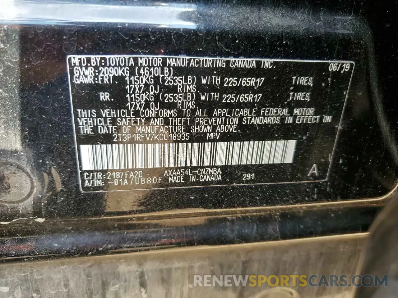 14 Photograph of a damaged car 2T3P1RFV7KC018935 TOYOTA RAV4 2019