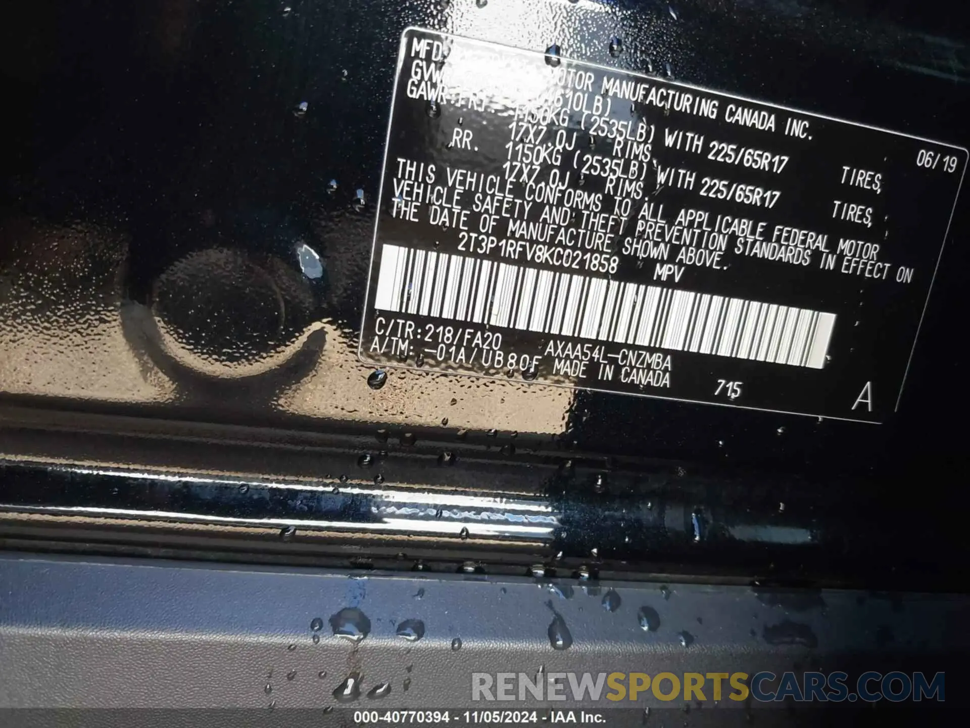 9 Photograph of a damaged car 2T3P1RFV8KC021858 TOYOTA RAV4 2019