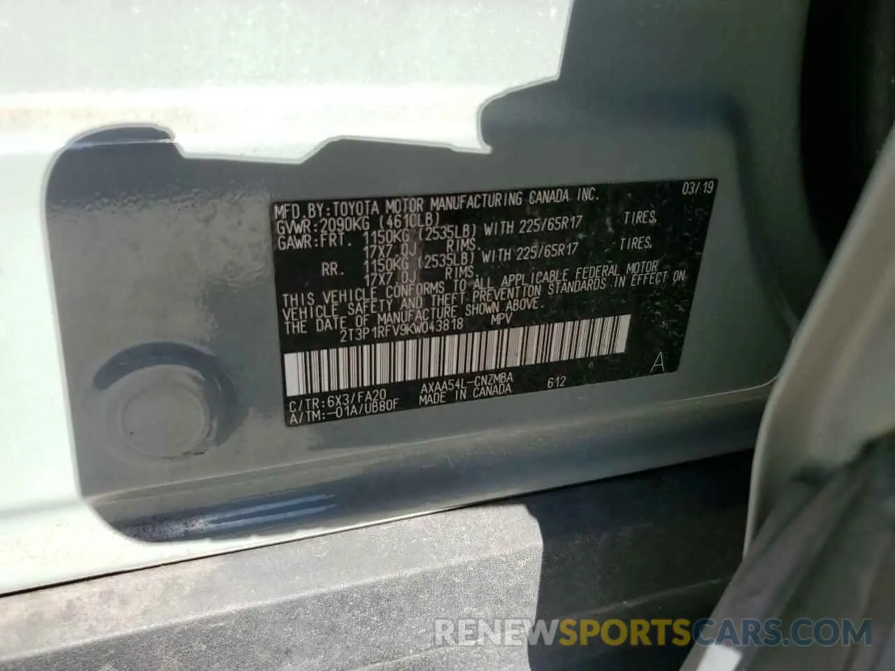 14 Photograph of a damaged car 2T3P1RFV9KW043818 TOYOTA RAV4 2019