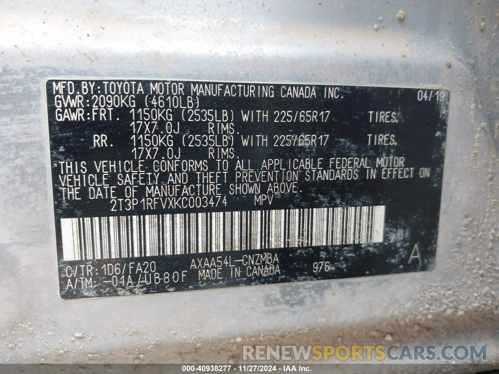 9 Photograph of a damaged car 2T3P1RFVXKC003474 TOYOTA RAV4 2019