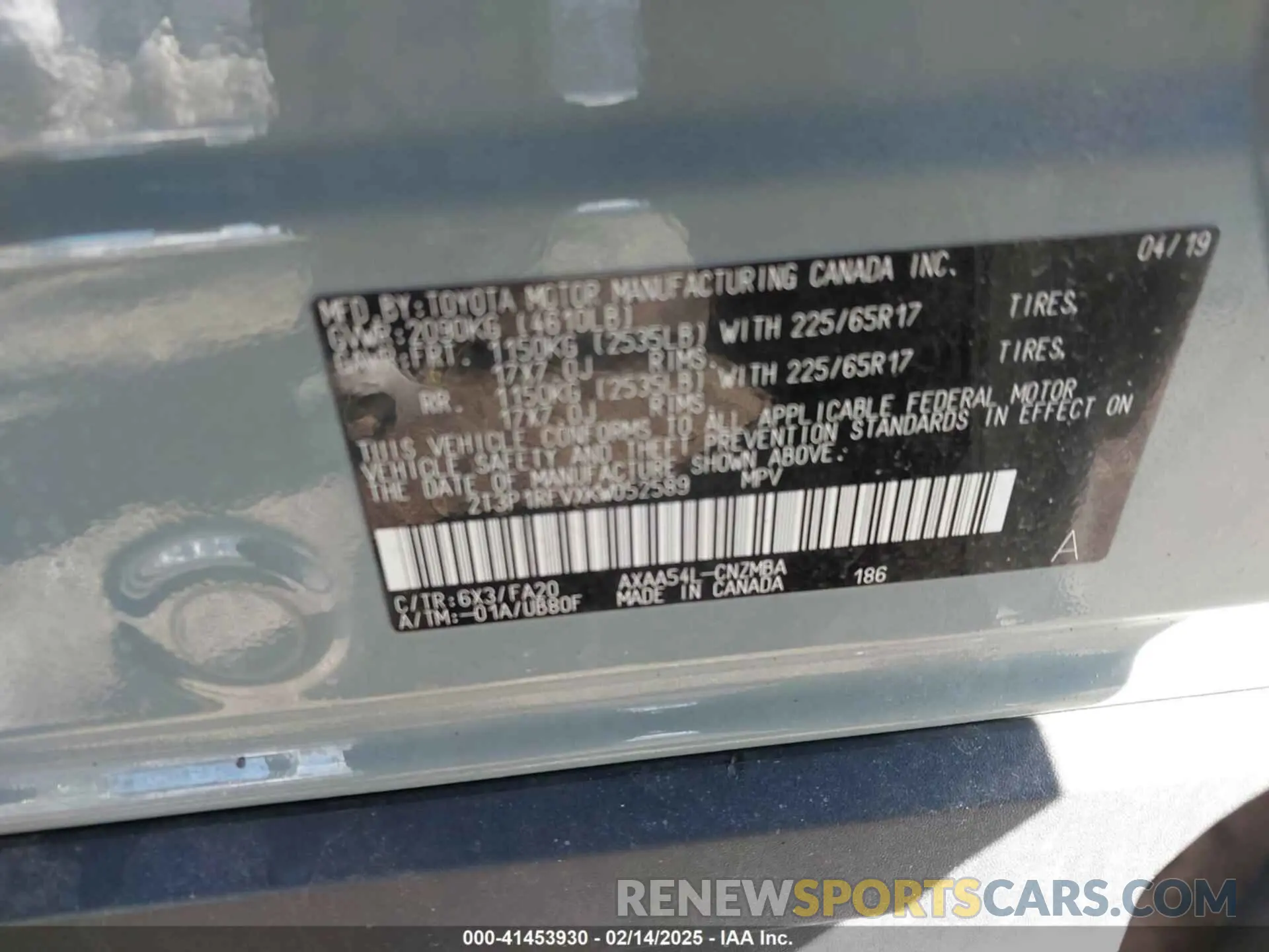 9 Photograph of a damaged car 2T3P1RFVXKW052589 TOYOTA RAV4 2019
