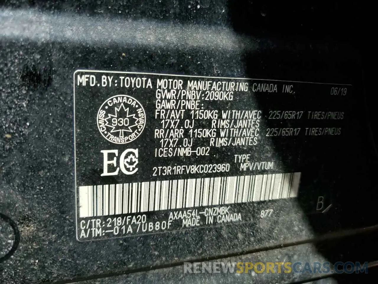 14 Photograph of a damaged car 2T3R1RFV8KC023960 TOYOTA RAV4 2019