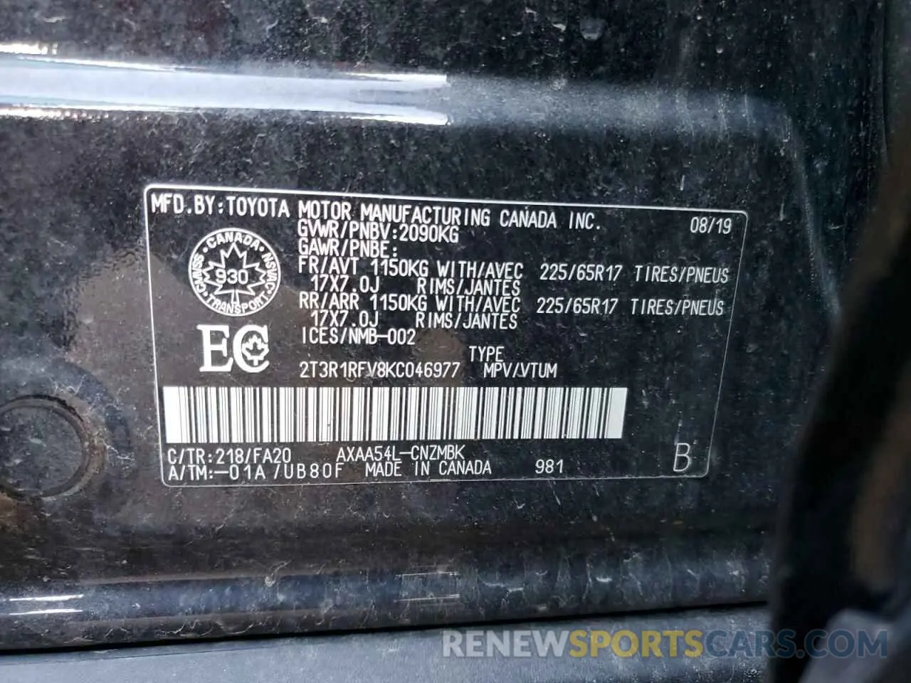 14 Photograph of a damaged car 2T3R1RFV8KC046977 TOYOTA RAV4 2019