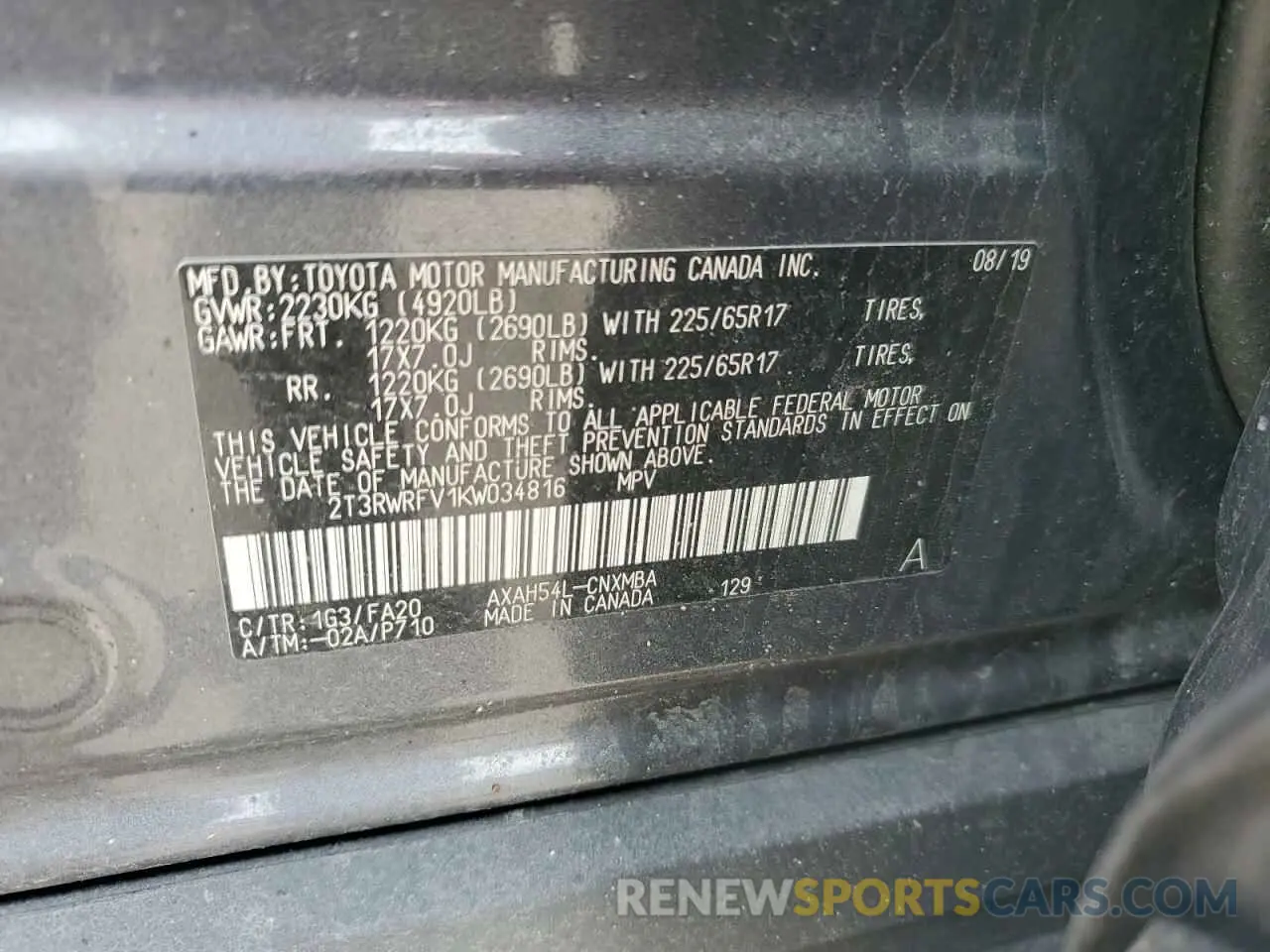 14 Photograph of a damaged car 2T3RWRFV1KW034816 TOYOTA RAV4 2019