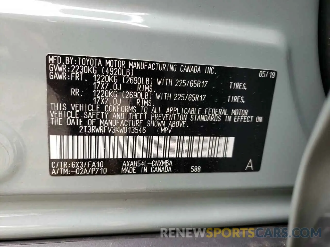 14 Photograph of a damaged car 2T3RWRFV3KW013546 TOYOTA RAV4 2019