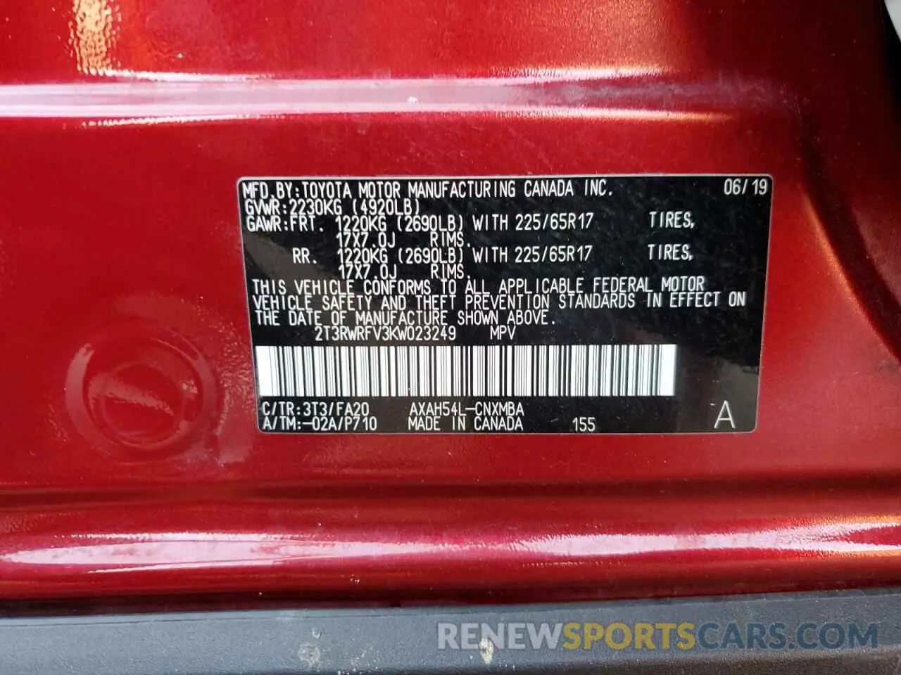 13 Photograph of a damaged car 2T3RWRFV3KW023249 TOYOTA RAV4 2019