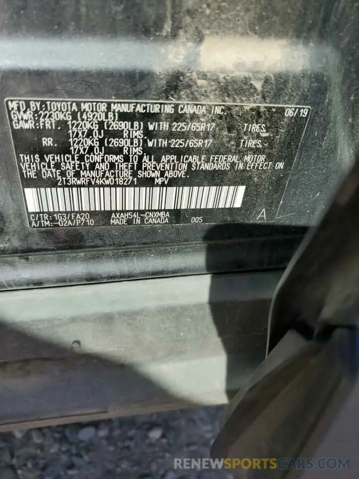 13 Photograph of a damaged car 2T3RWRFV4KW018271 TOYOTA RAV4 2019