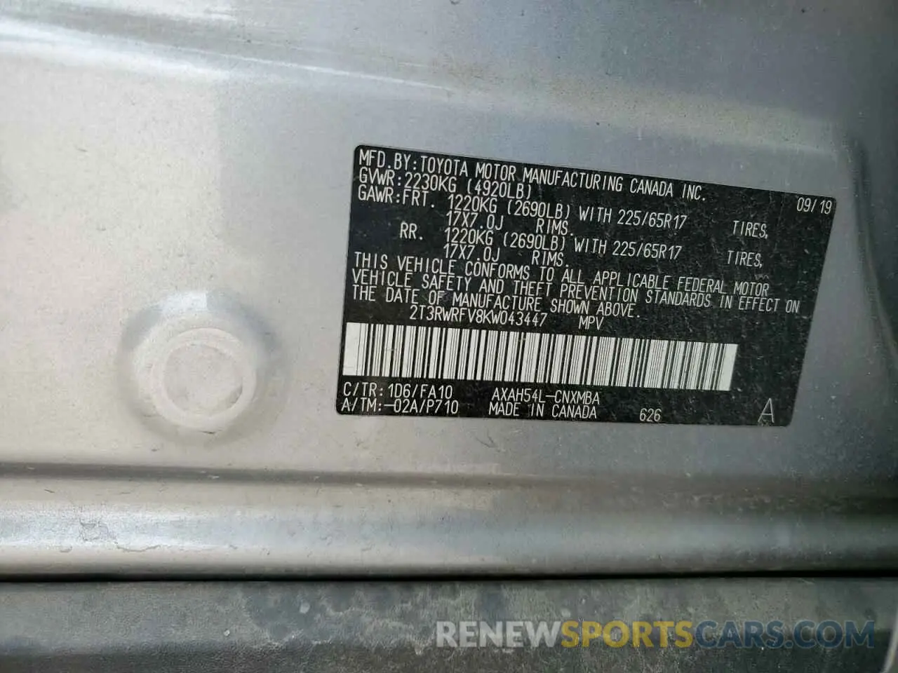 14 Photograph of a damaged car 2T3RWRFV8KW043447 TOYOTA RAV4 2019