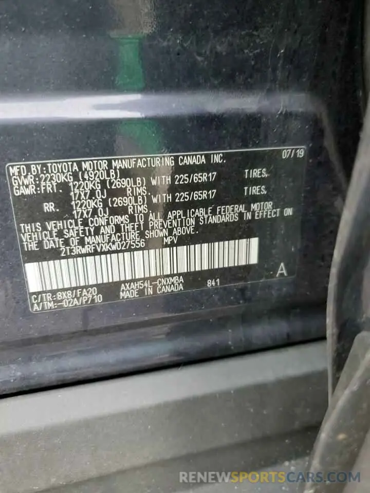 14 Photograph of a damaged car 2T3RWRFVXKW027556 TOYOTA RAV4 2019