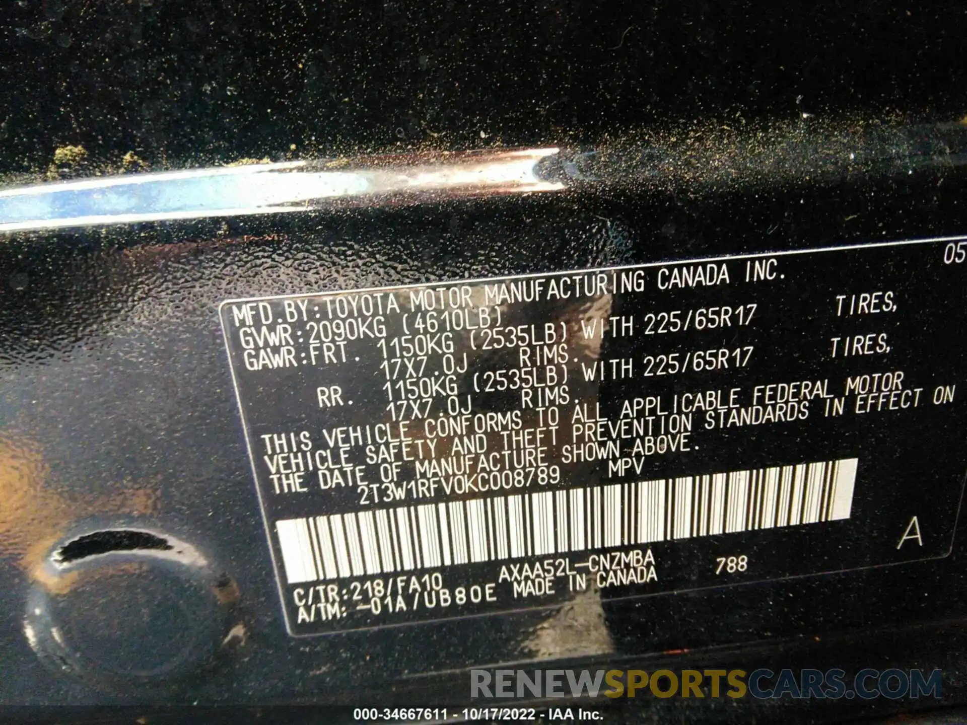 9 Photograph of a damaged car 2T3W1RFV0KC008789 TOYOTA RAV4 2019