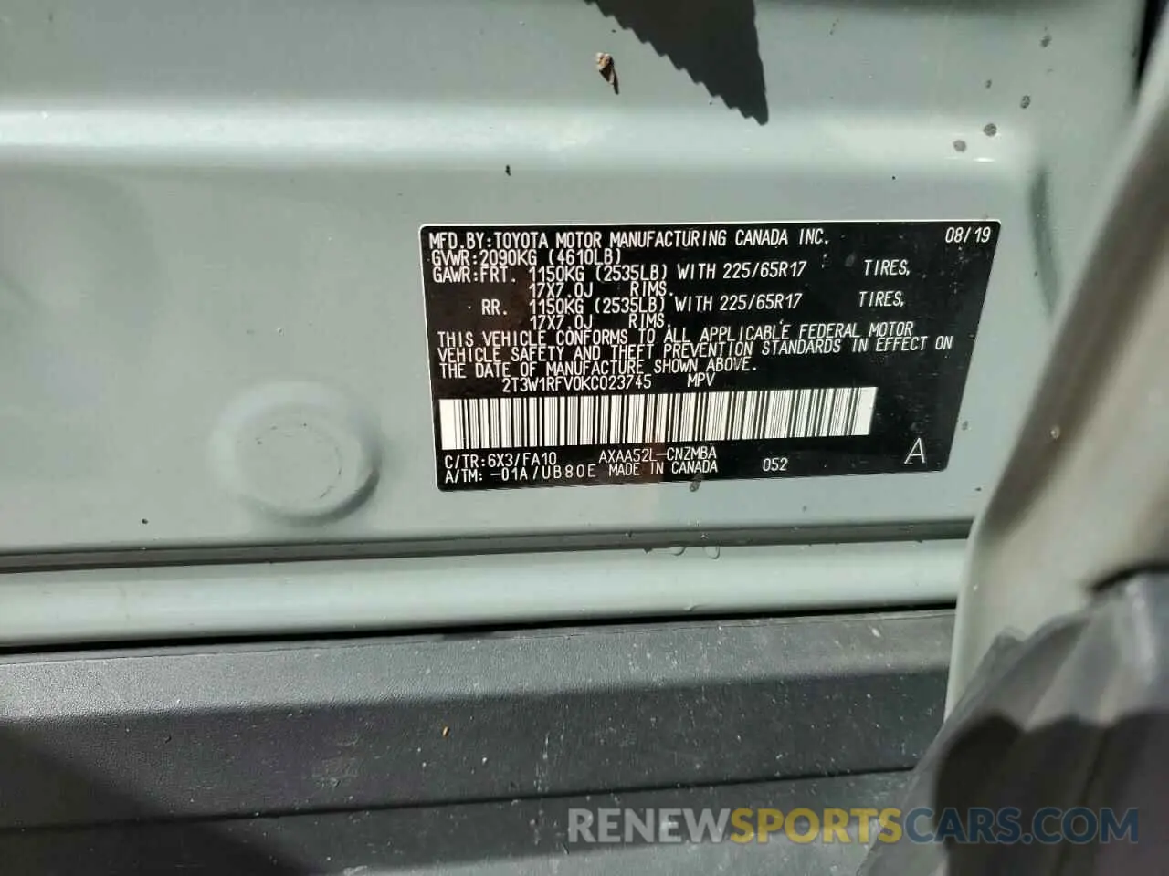 14 Photograph of a damaged car 2T3W1RFV0KC023745 TOYOTA RAV4 2019