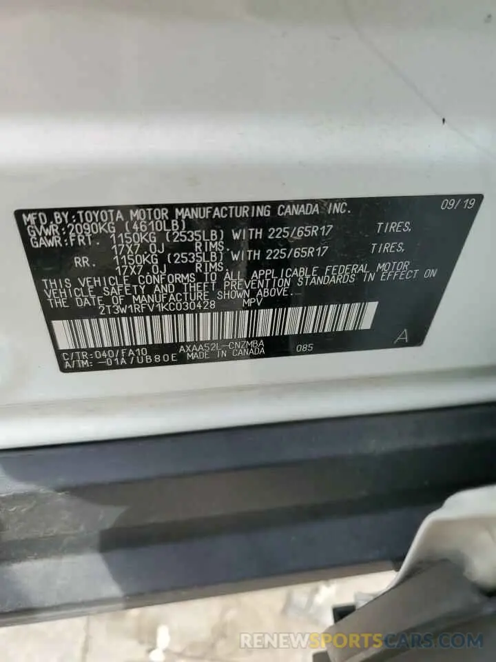 13 Photograph of a damaged car 2T3W1RFV1KC030428 TOYOTA RAV4 2019