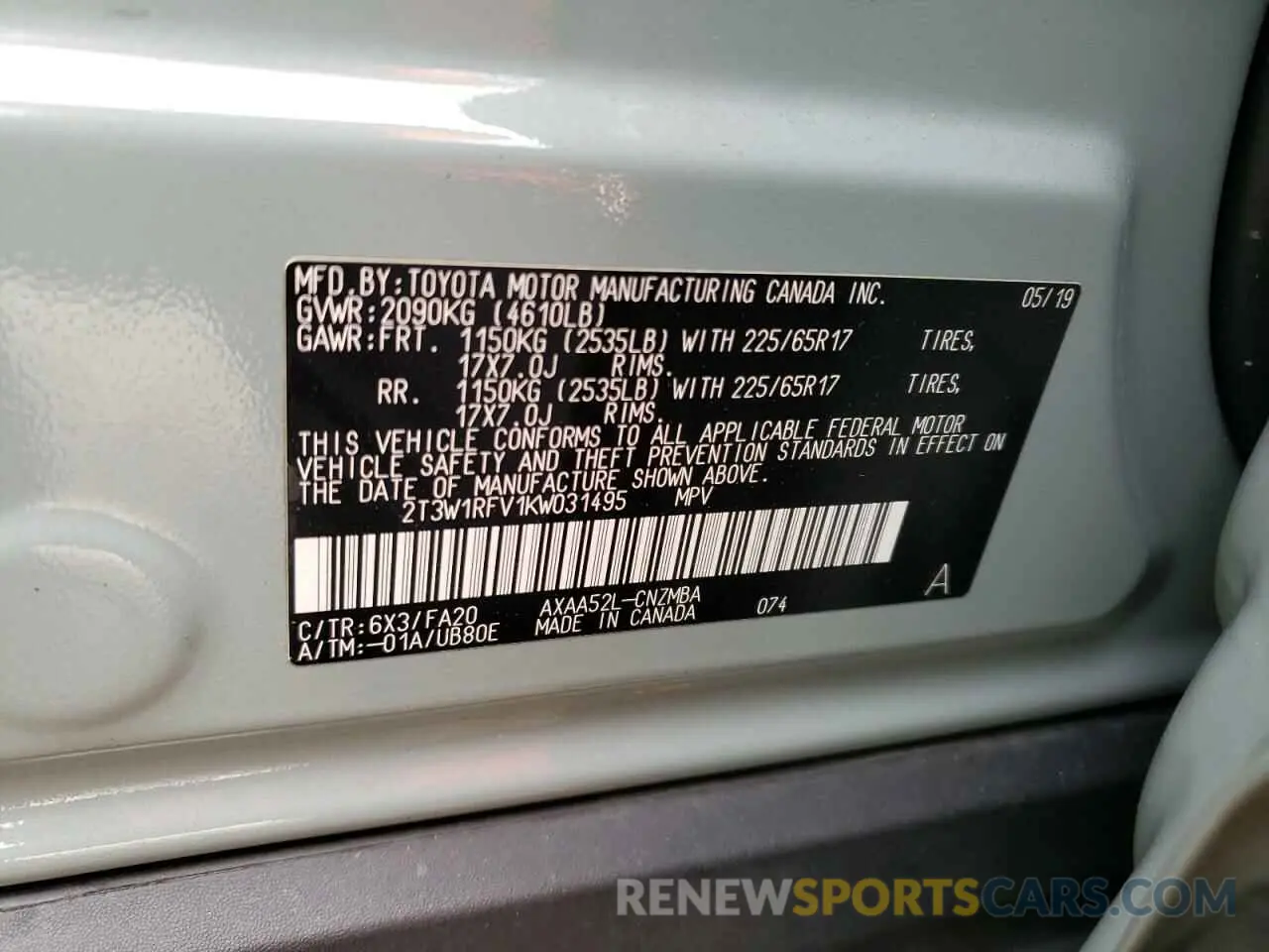 14 Photograph of a damaged car 2T3W1RFV1KW031495 TOYOTA RAV4 2019