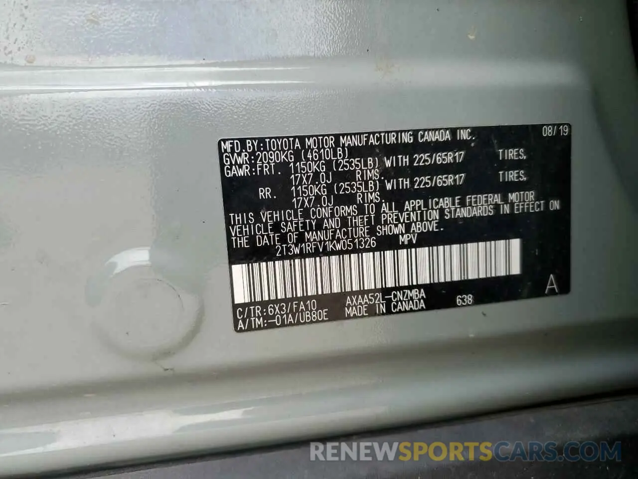 15 Photograph of a damaged car 2T3W1RFV1KW051326 TOYOTA RAV4 2019