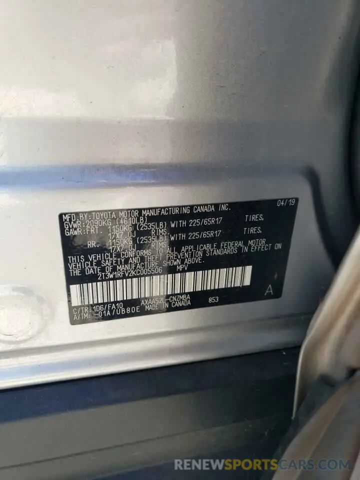 13 Photograph of a damaged car 2T3W1RFV2KC005506 TOYOTA RAV4 2019