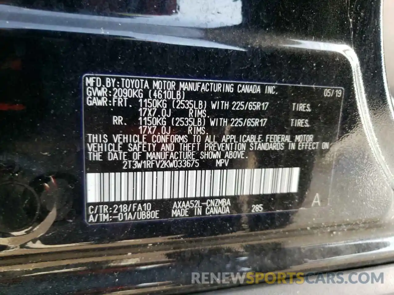 10 Photograph of a damaged car 2T3W1RFV2KW033675 TOYOTA RAV4 2019