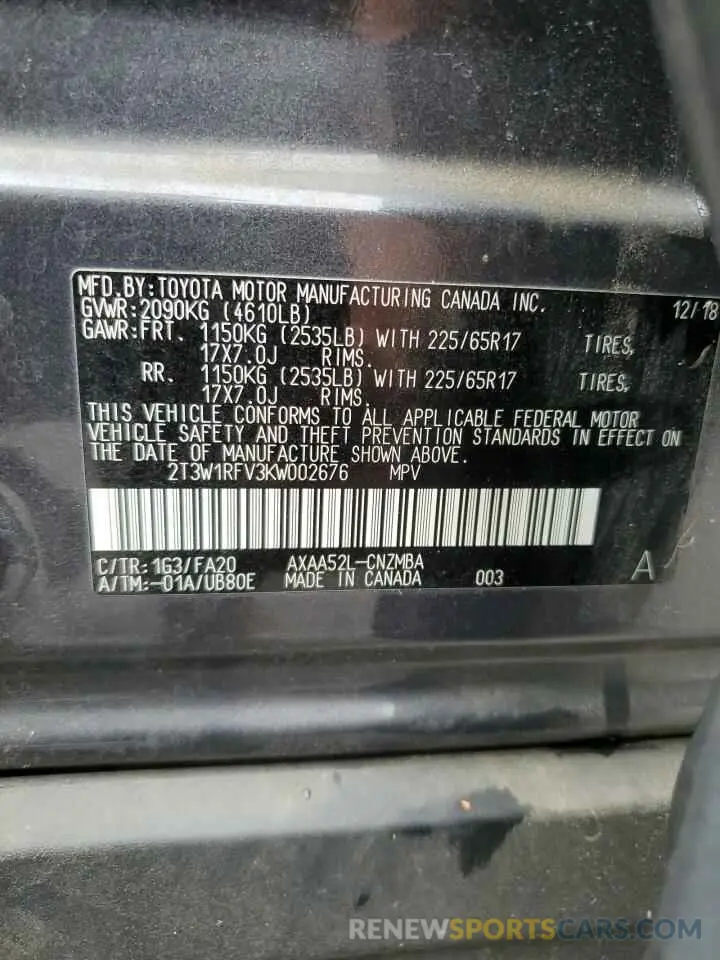 13 Photograph of a damaged car 2T3W1RFV3KW002676 TOYOTA RAV4 2019