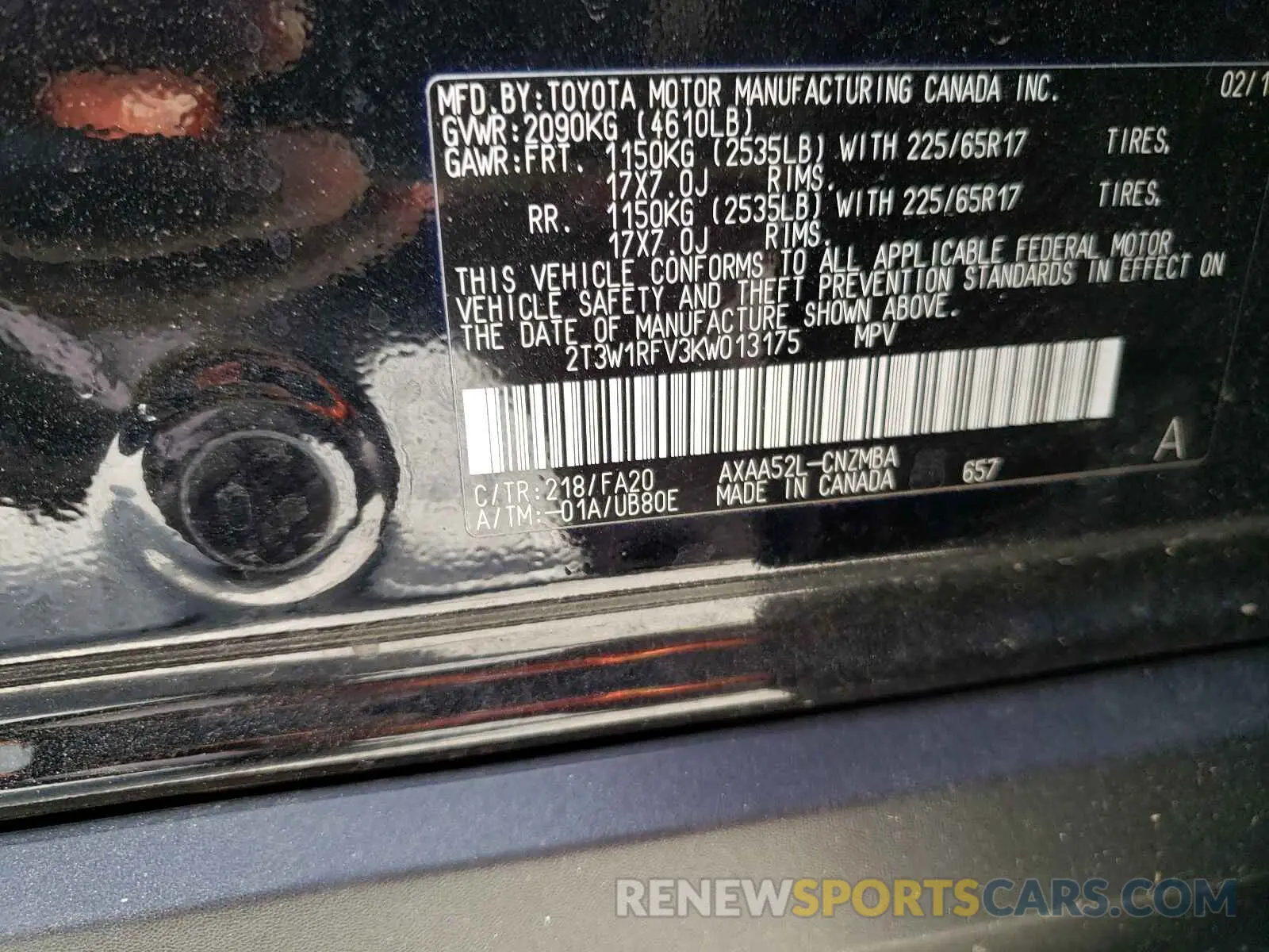 10 Photograph of a damaged car 2T3W1RFV3KW013175 TOYOTA RAV4 2019