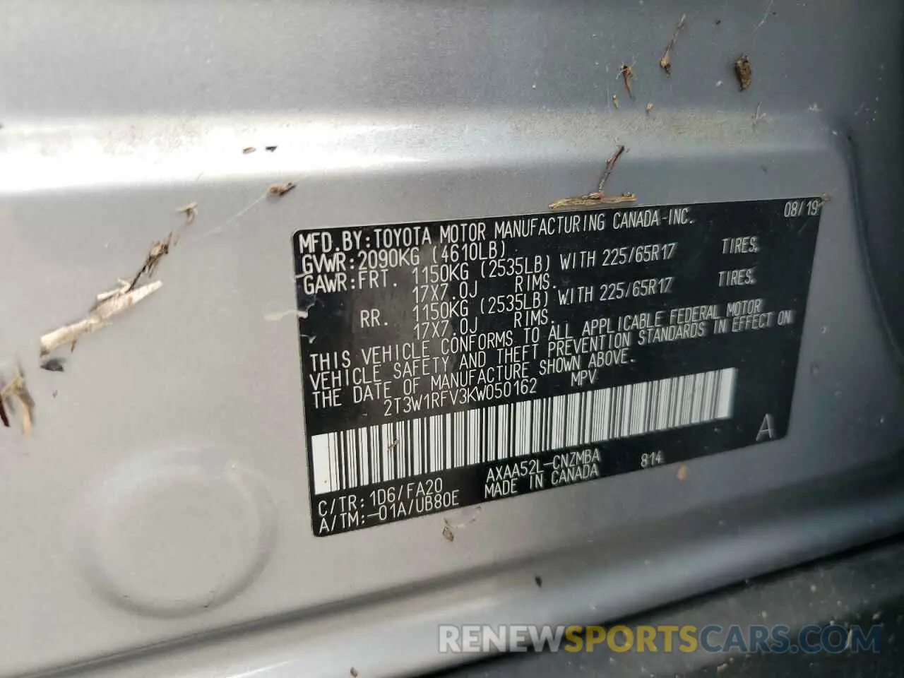 13 Photograph of a damaged car 2T3W1RFV3KW050162 TOYOTA RAV4 2019