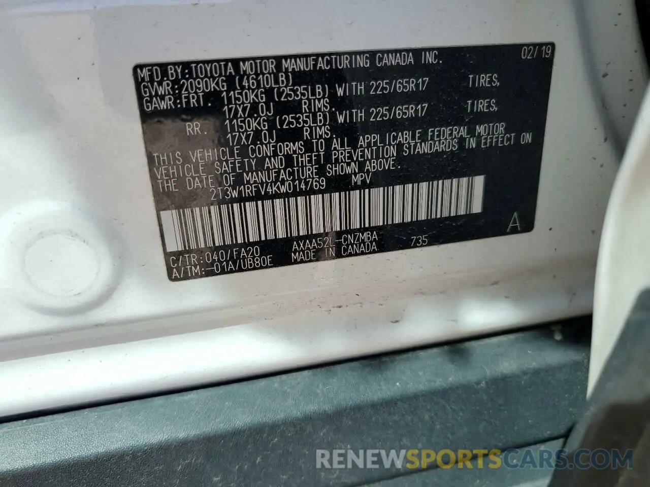 15 Photograph of a damaged car 2T3W1RFV4KW014769 TOYOTA RAV4 2019